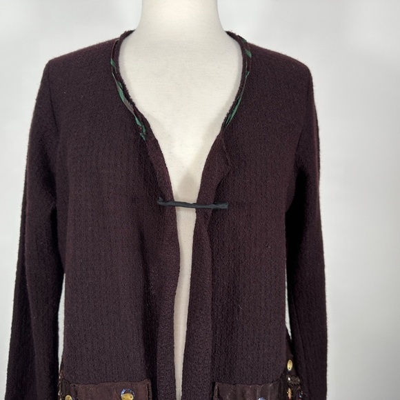 Omega Women Wool Silk Blend Open Front Cardigan Sz 1 Brown Made in Australia - Picture 3 of 12